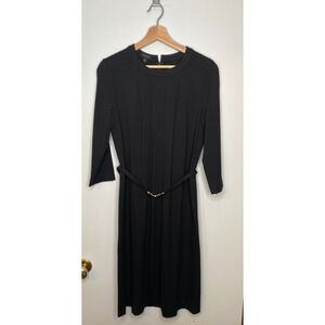 Talbots Black Knit Fit & Flare Dress Women's Belted Gold Buckle Career Size 10